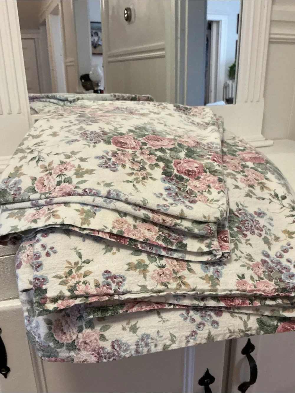 Vintage Shabby Chic 100% Cotton Flannel Sheet Set